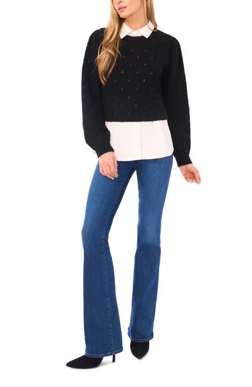Ted Baker Pointelle Mixed Media Sweater In Black