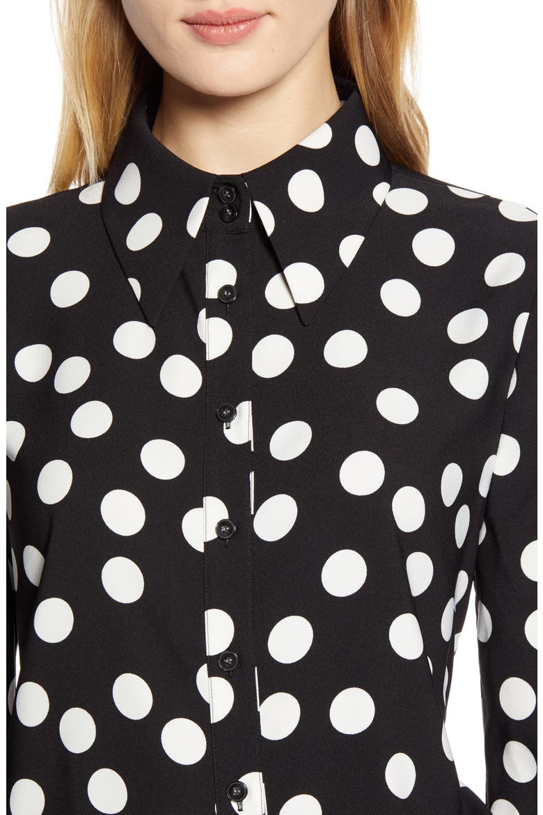 x Atlantic-Pacific Puff Sleeve Button-Up Shirt, Alternate, color, BLACK- IVORY DOTTY PRINT