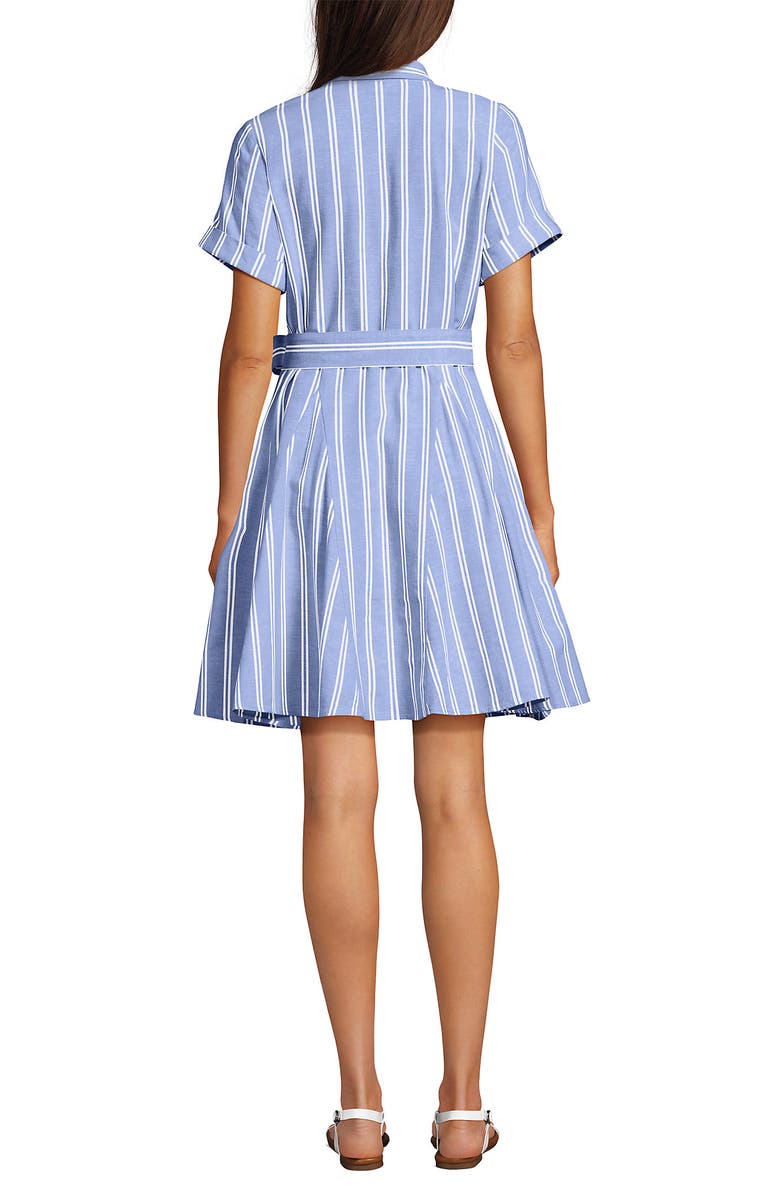 Lands' End Linen Blend Button Front Dress with Godets, Alternate, color, Clear Blue Sky Double Stripe