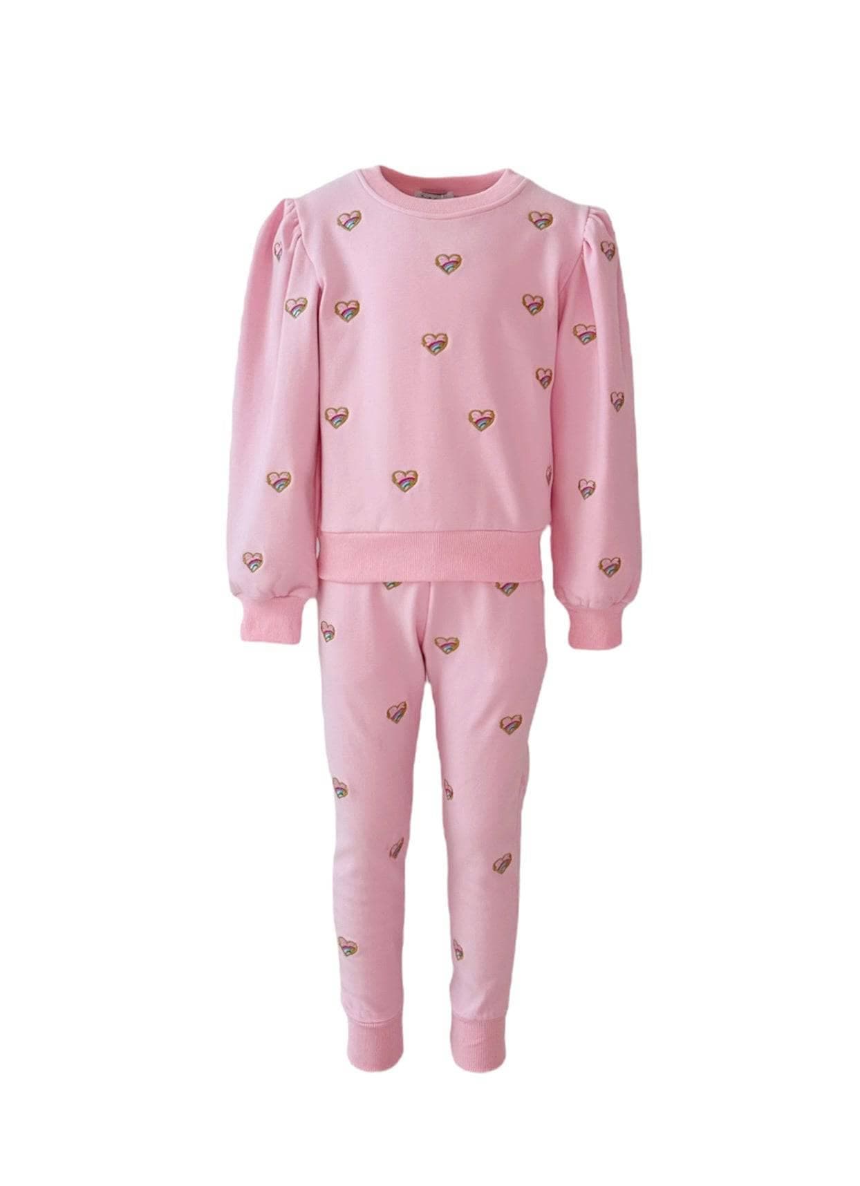 Lola + The Boys Embroidered Heart All Over Set in Pink 