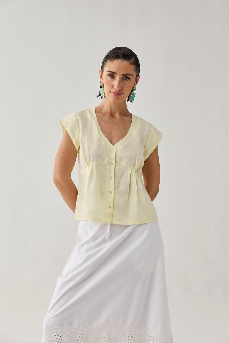 The Deep V Neck Top, Alternate, color, Butter Lemon