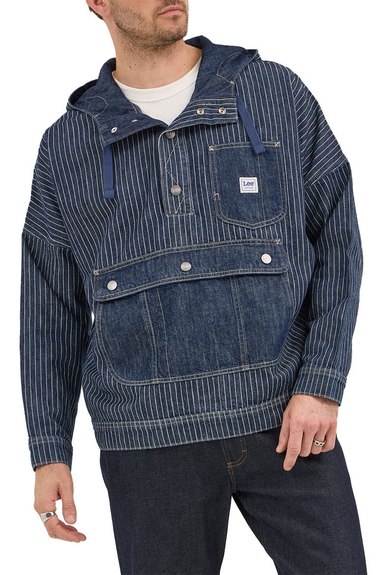 Topstitched Denim Anorak, Main, color, LAKE EDGE