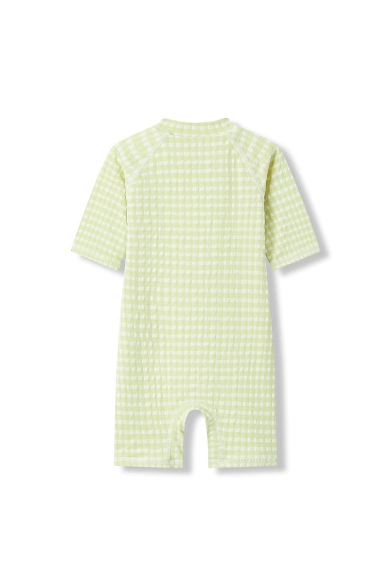 Zipper Shortall Swimsuit, Alternate, color, Green Gingham