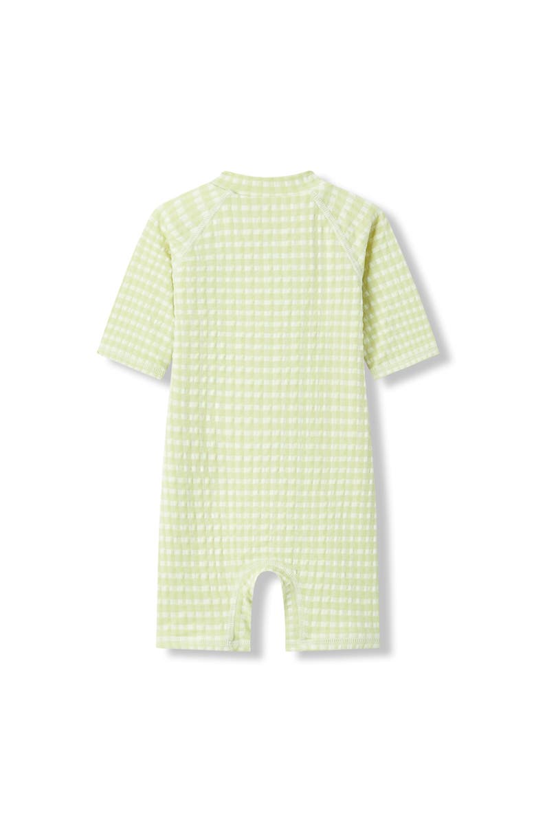 Milkbarn Zipper Shortall Swimsuit, Alternate, color, Green Gingham