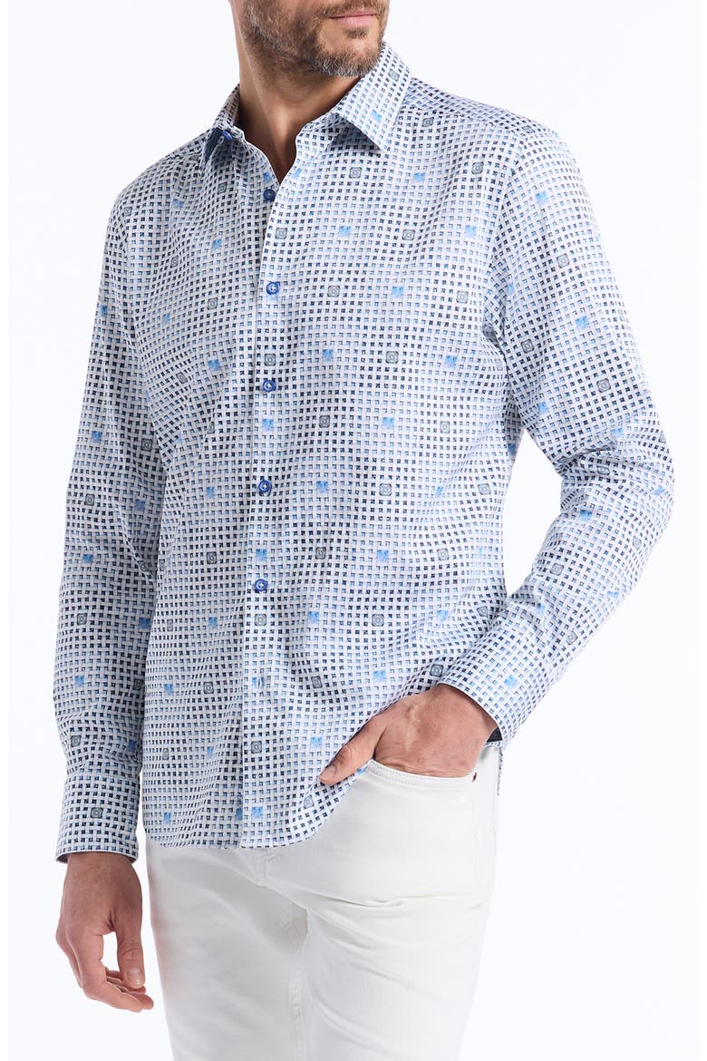 Brentwood Lattice Print Stretch Cotton Button-Up Shirt, Alternate, color, LIGHT BLUE