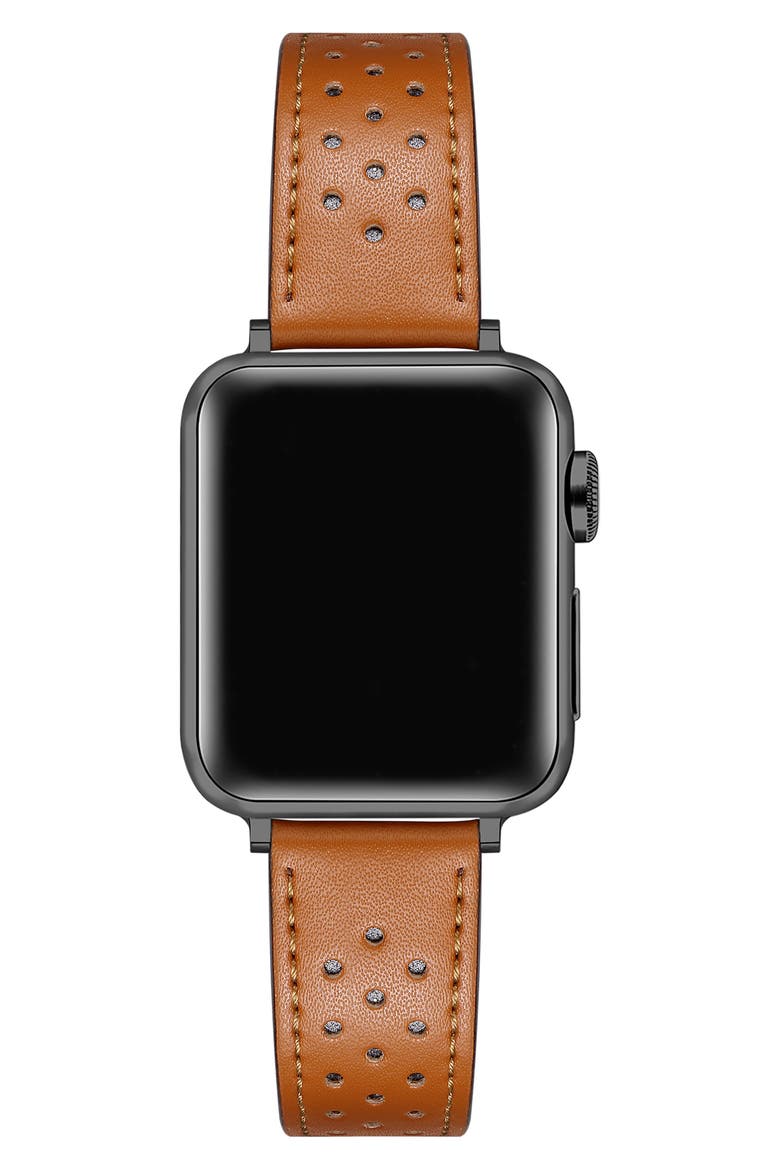 Derek Perforated Leather Apple Watch® Watchband, Alternate, color, BROWN