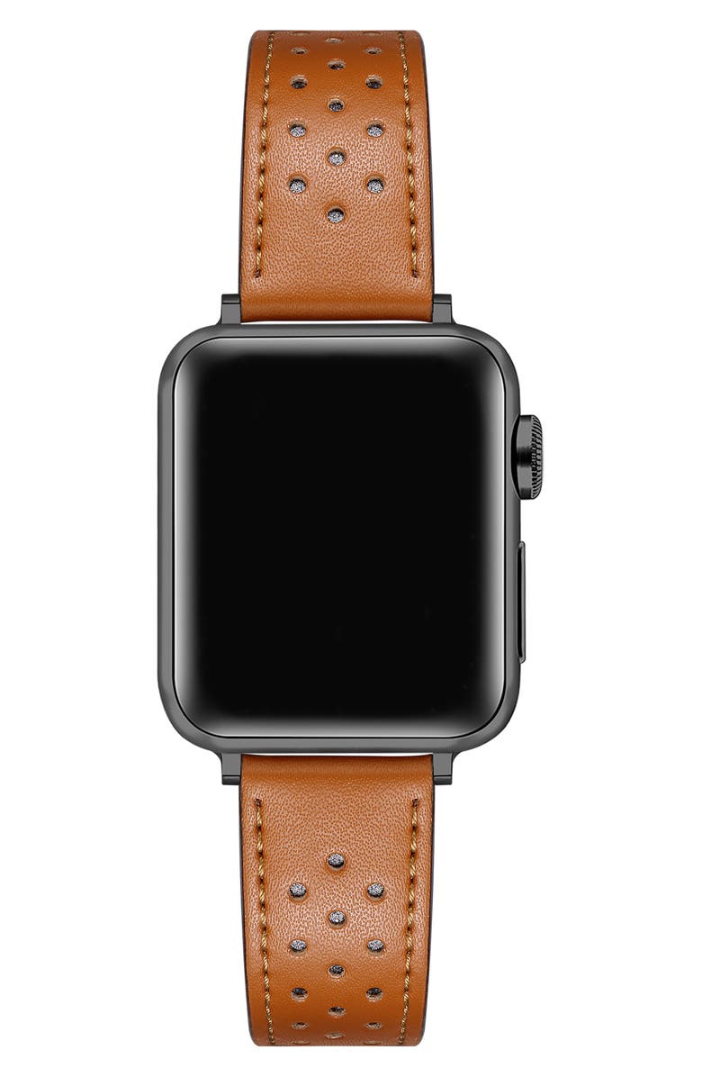 The Posh Tech Derek Perforated Leather Apple Watch<sup>®</sup> Watchband, Alternate, color, Brown
