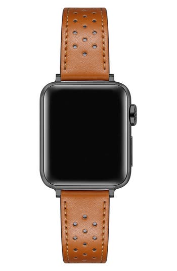 The Posh Tech Derek Perforated Leather Apple Watch® Watchband In Brown