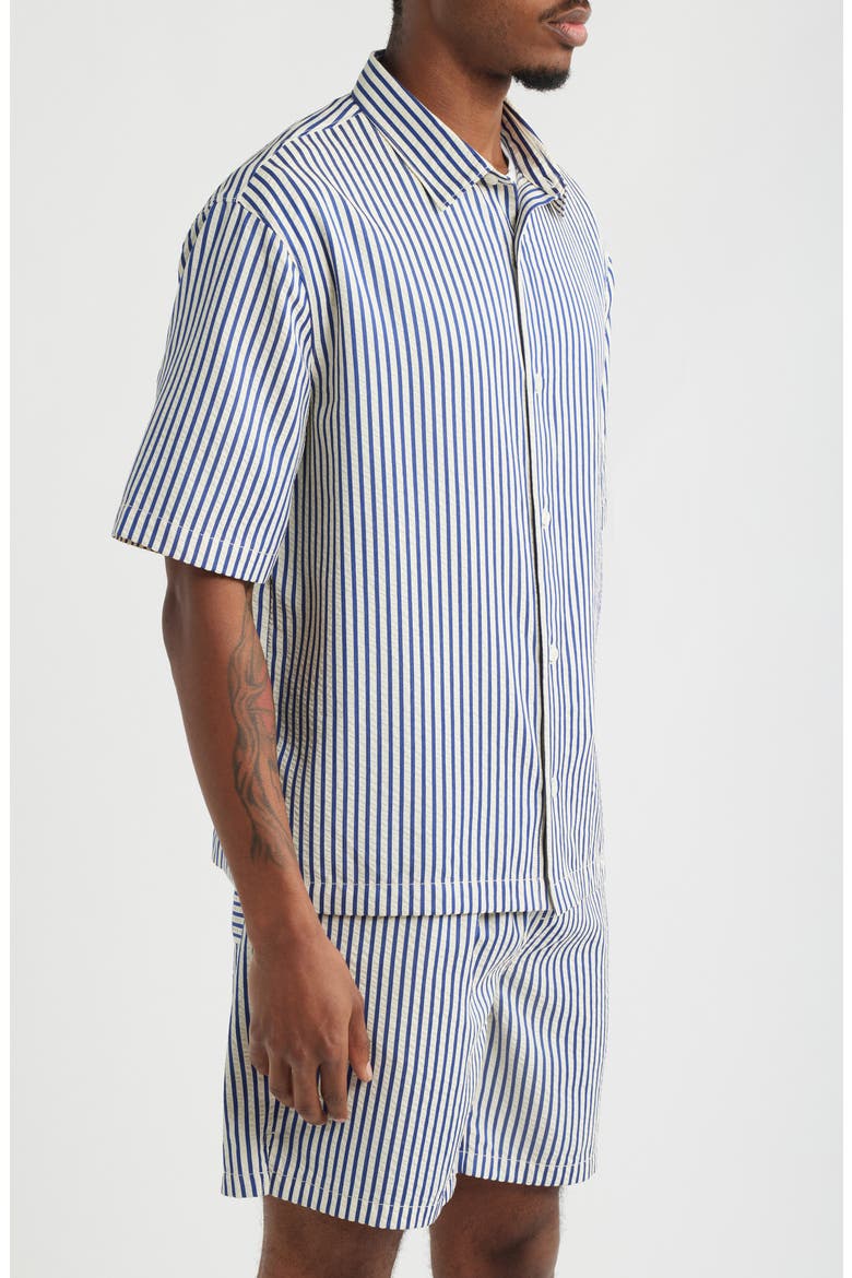 Stripe Short Sleeve Seersucker Button-Up Shirt, Alternate, color, BLUE HEADER STRIPE