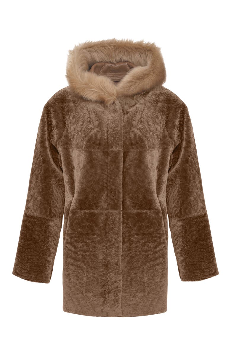 GORSKI Reversible Textured Genuine Shearling Parka with Genuine Shearling Trim, Alternate, color, Camel/Camel