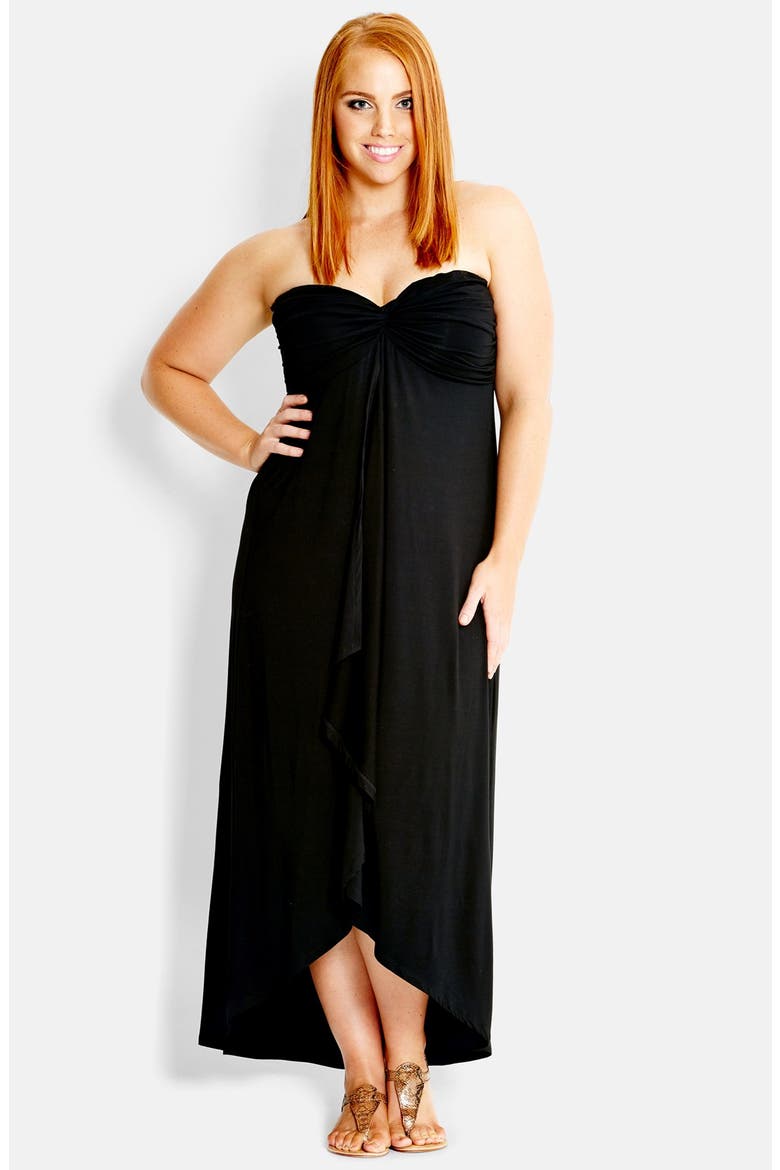 'Santorini' Twist Front Strapless Maxi Dress, Main, color, BLACK
