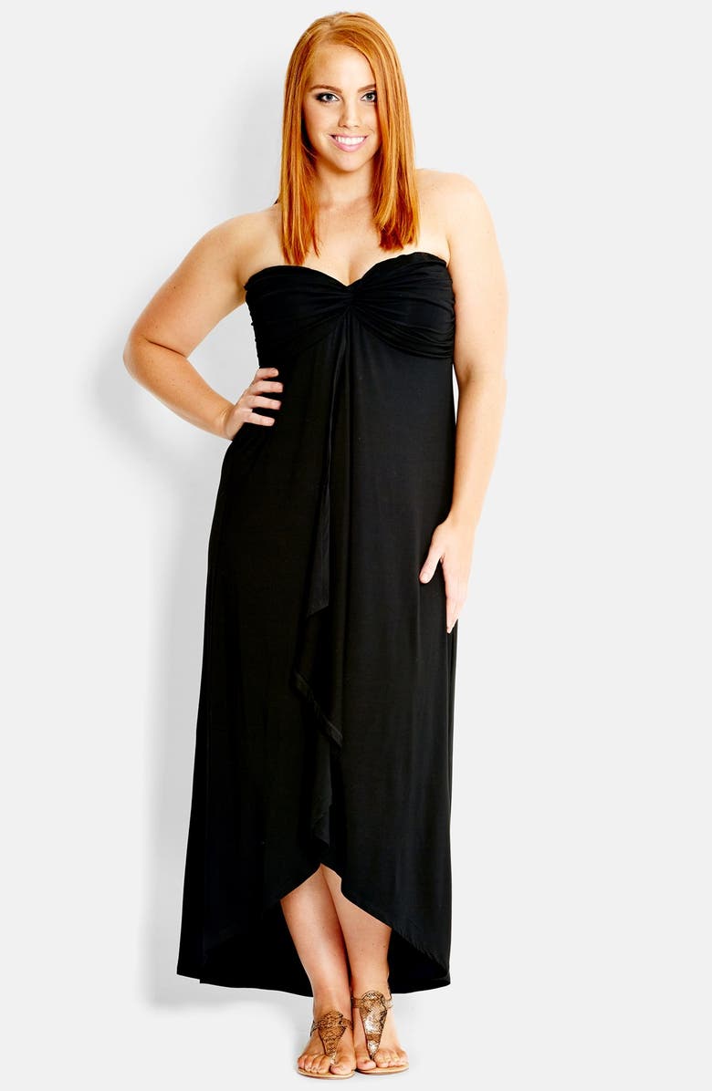 City Chic 'Santorini' Twist Front Strapless Maxi Dress, Main, color, 