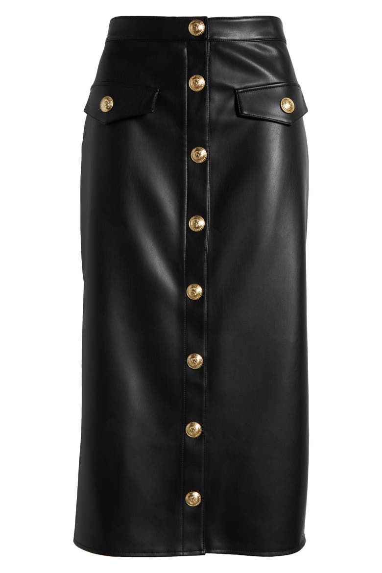 Milann Faux Leather Midi Skirt, Alternate, color, BLACK/ LIGHT GOLD