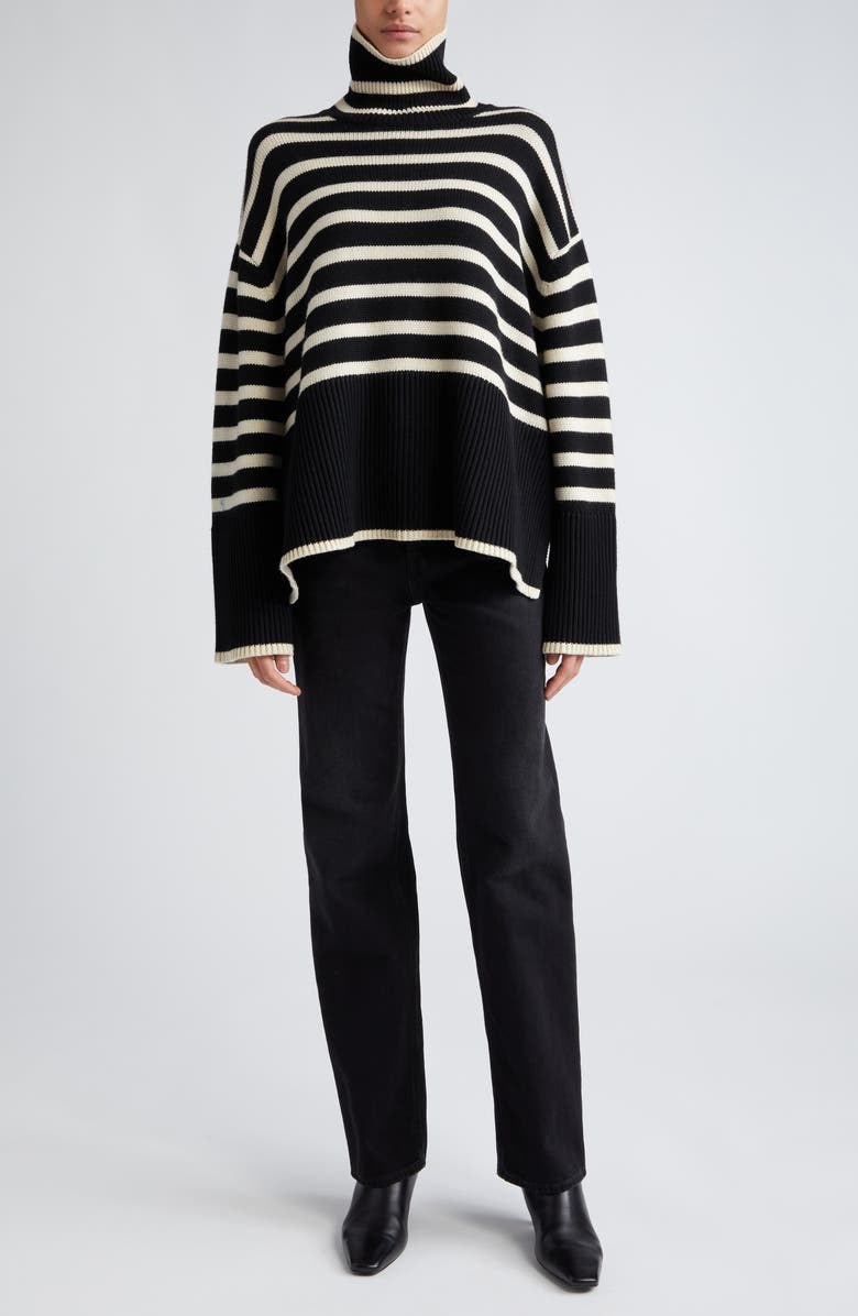 TOTEME Stripe Wool Blend Turtleneck Sweater, Alternate, color, Black Stripe