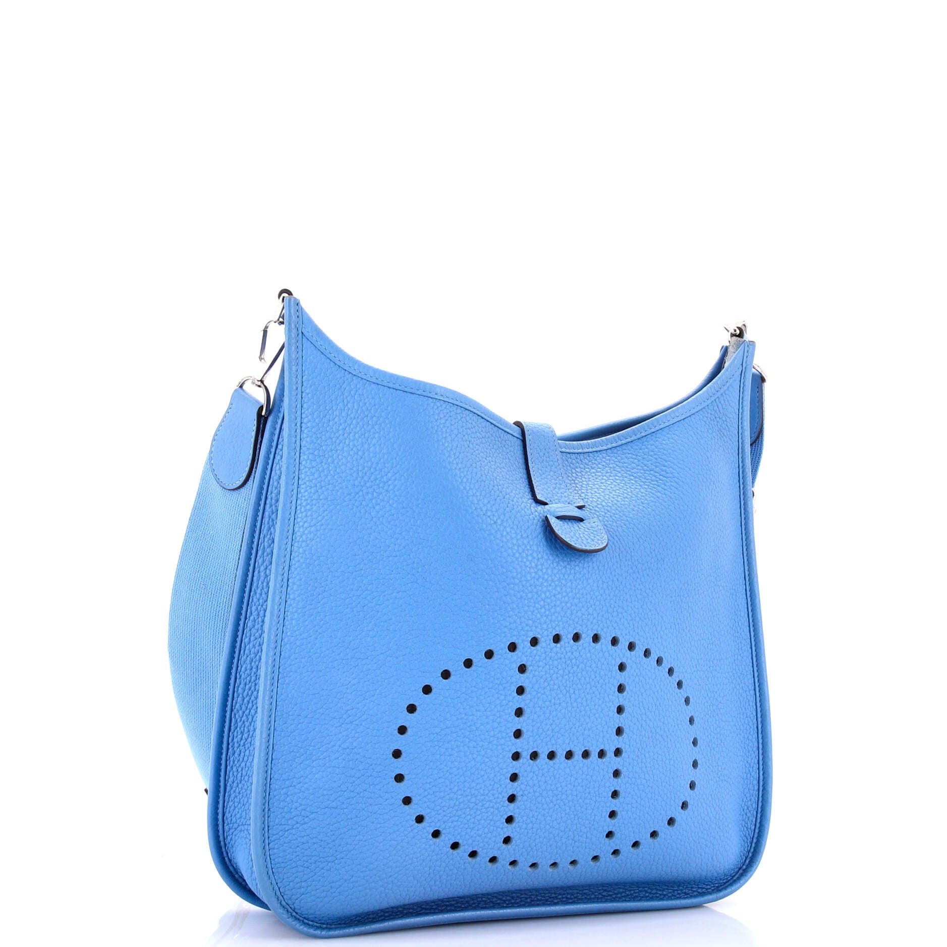 Pre-Owned Hermes Evelyne Bag Gen III Clemence GM, Alternate, color, Bleu Paradis