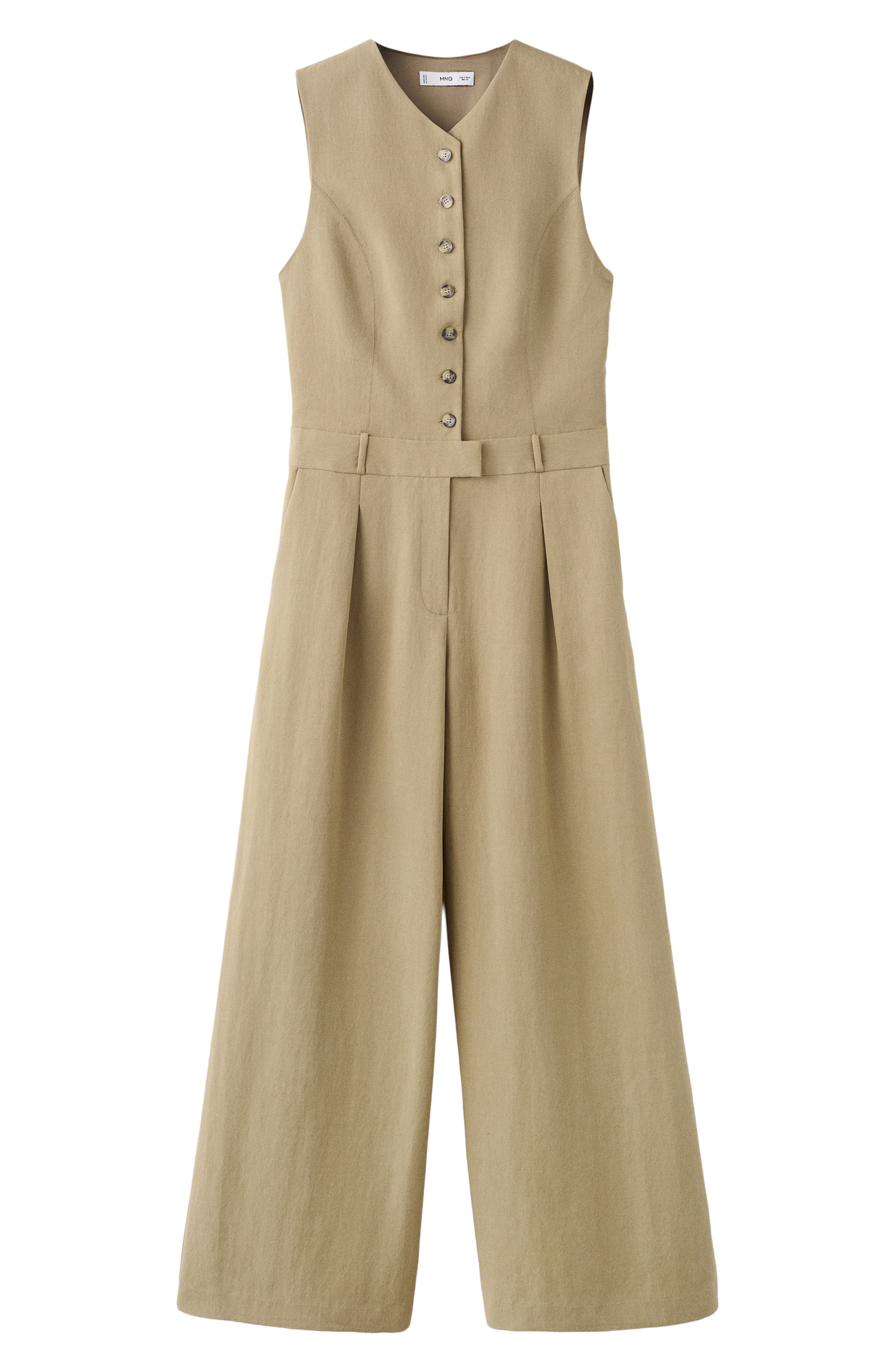 Mango Sleeveless Wide Leg Jumpsuit In Brown