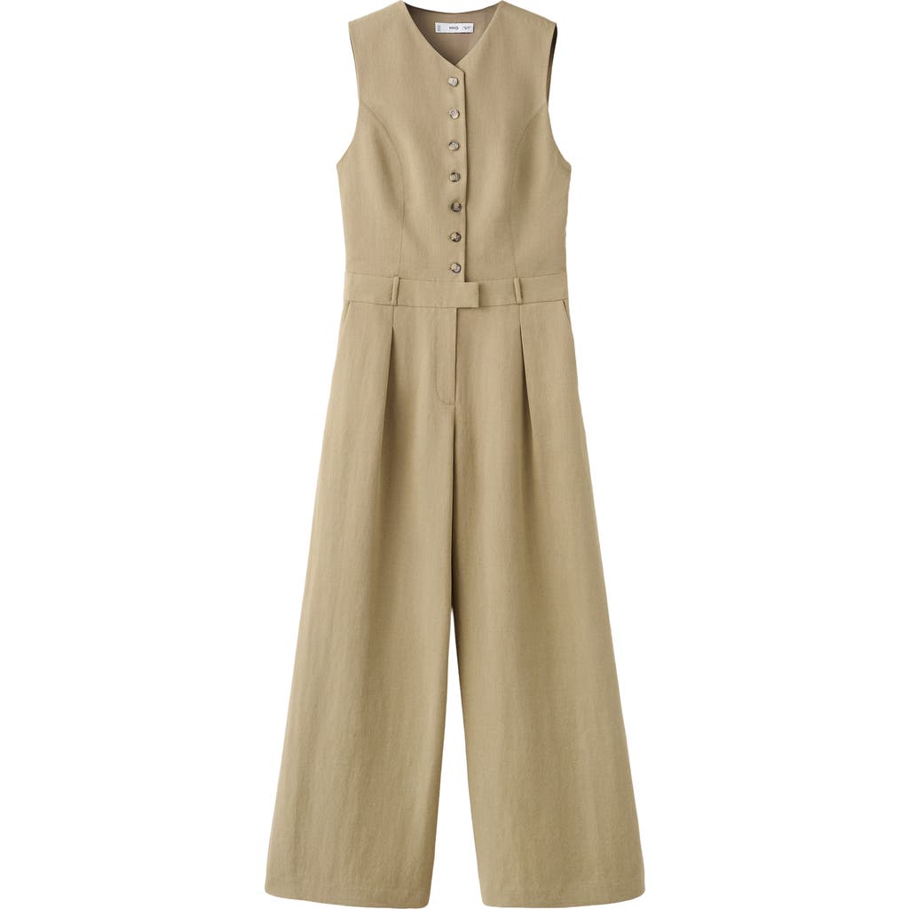 Mango Sleeveless Wide Leg Jumpsuit In Brown