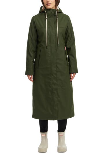 Hunter Sammy Waterproof Faux Fur Lined Hood Insulated Raincoat In Green