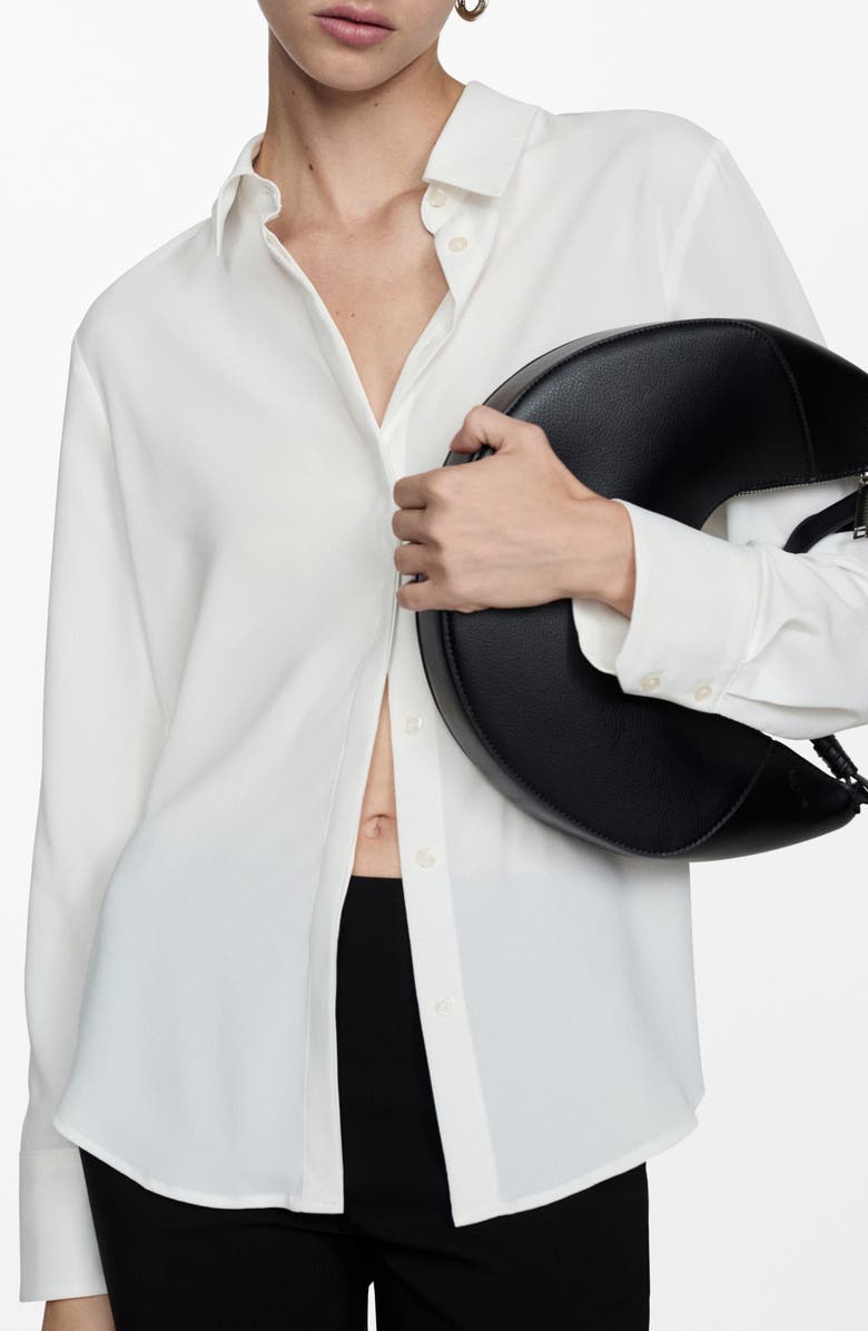 MANGO Fluid Button-Up Shirt, Main, color, Off White