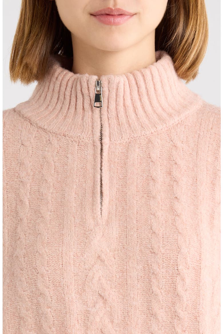 West Half Zip Cable Knit Sweater, Alternate, color, BLUSH
