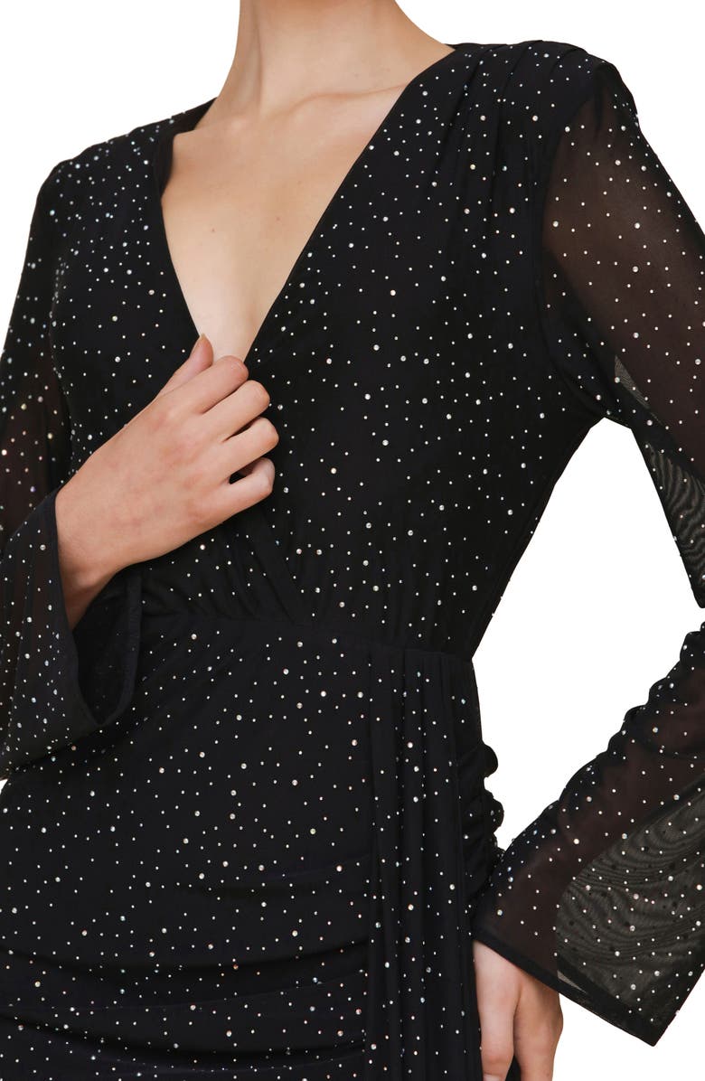 Avec Les Filles Rhinestone Asymmetric Long Sleeve Minidress, Alternate, color,