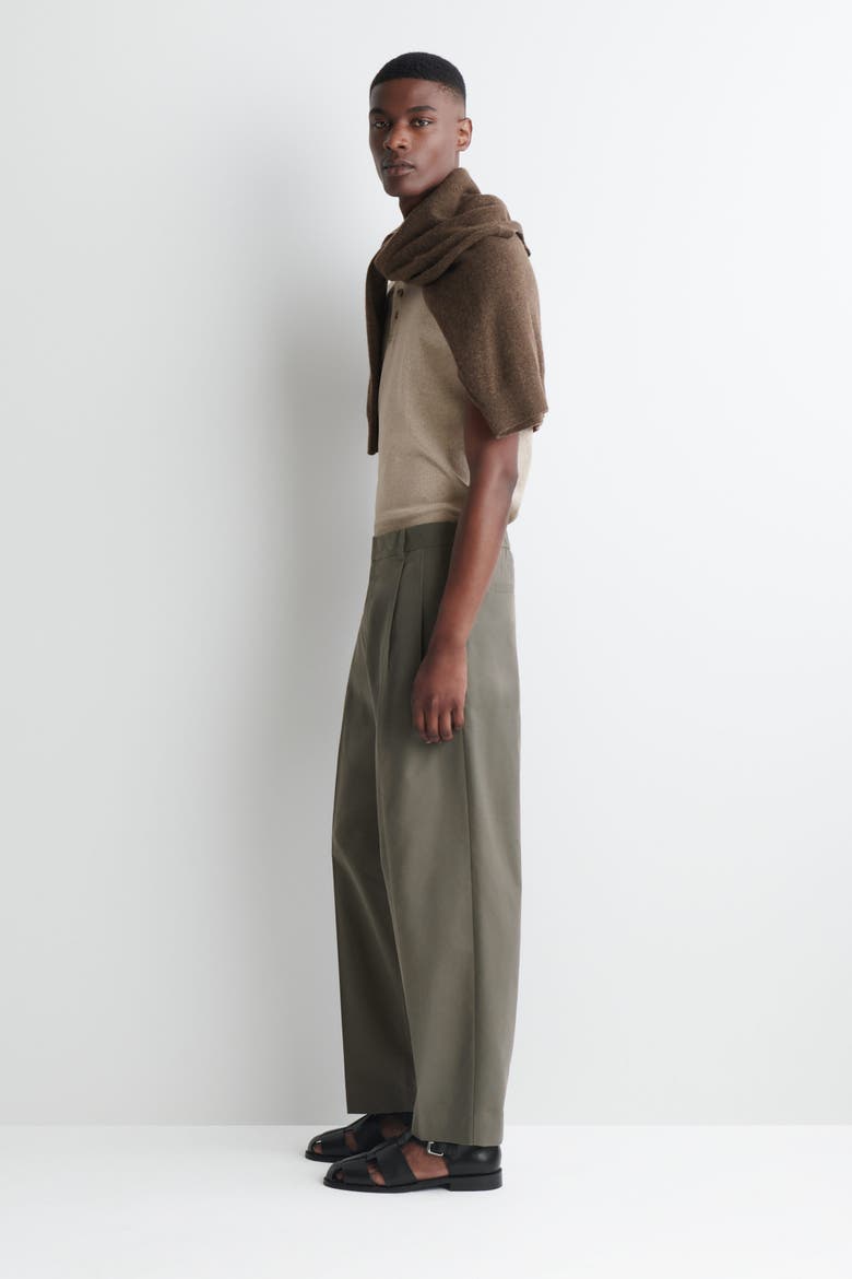 Pleated Relaxed-Fit Tapered Pants, Alternate, color, KHAKI
