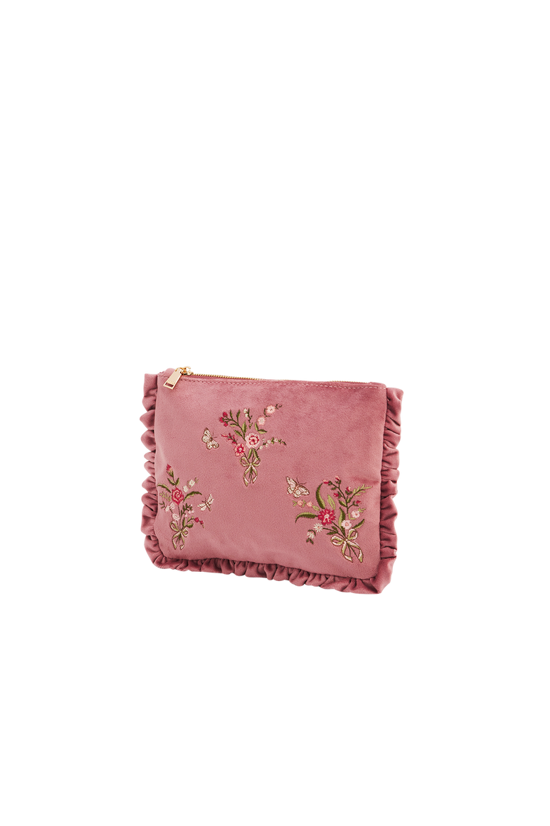 Floral Posy Velvet Embroidered Medium Pouch, Alternate, color, Rose Pink