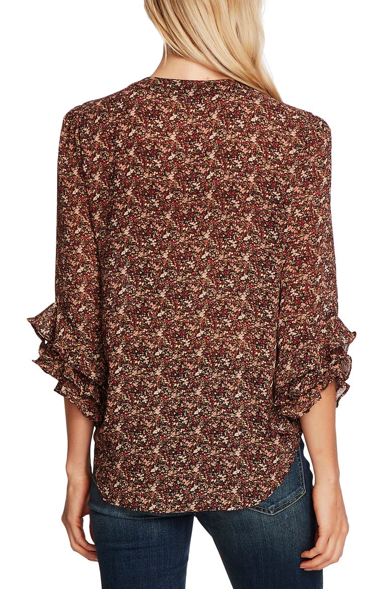 Ditsy Fields Long Sleeve Blouse, Alternate, color, RICH BLACK
