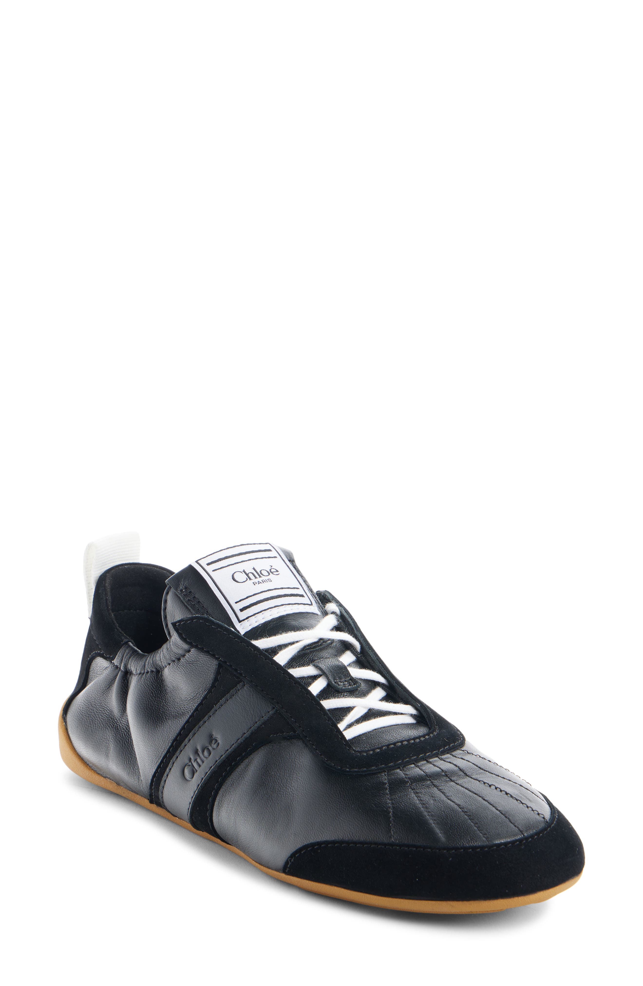 Chloé Leather Kick Sneaker, Main, color, Black