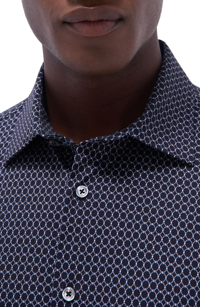 Bugatchi Milo OoohCotton<sup>®</sup> Geo Print Short Sleeve Button-Up Shirt, Alternate, color, Black