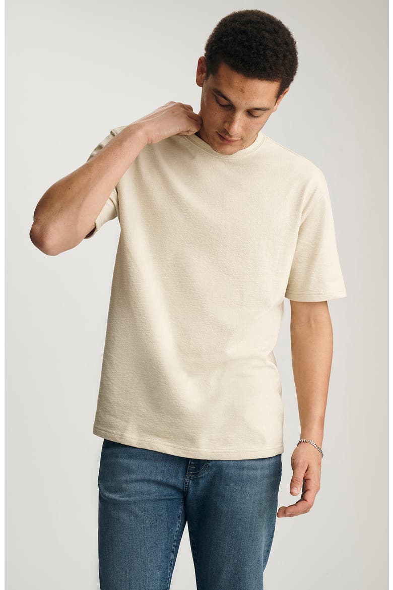 Off White Textured Cotton Crewneck T-Shirt, Alternate, color, OVERCAST