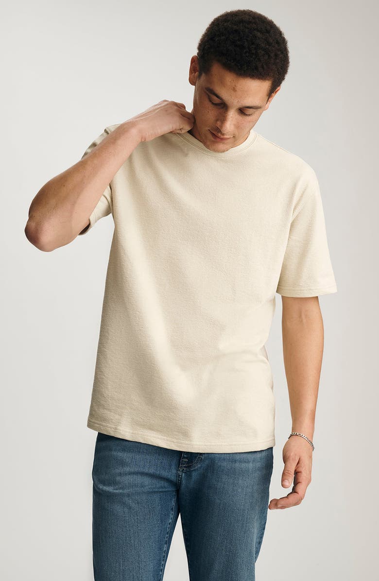 Mavi Jeans Off White Textured Cotton Crewneck T-Shirt, Alternate, color,