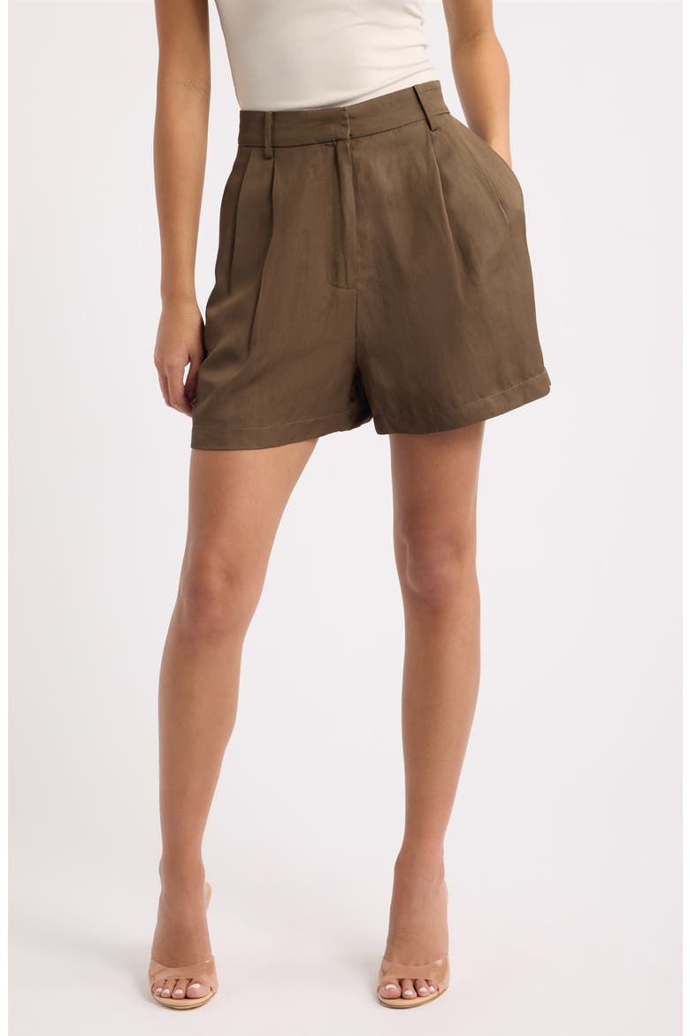 Pleated High Waist Shorts, Main, color, MUSHROOM