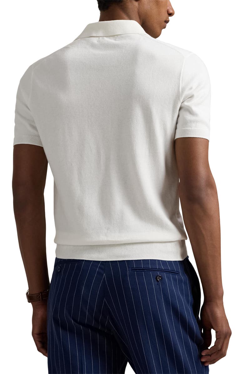 Polo Ralph Lauren Short Sleeve Cotton Polo Sweater, Alternate, color, Deckwash White W/ Navy Pp