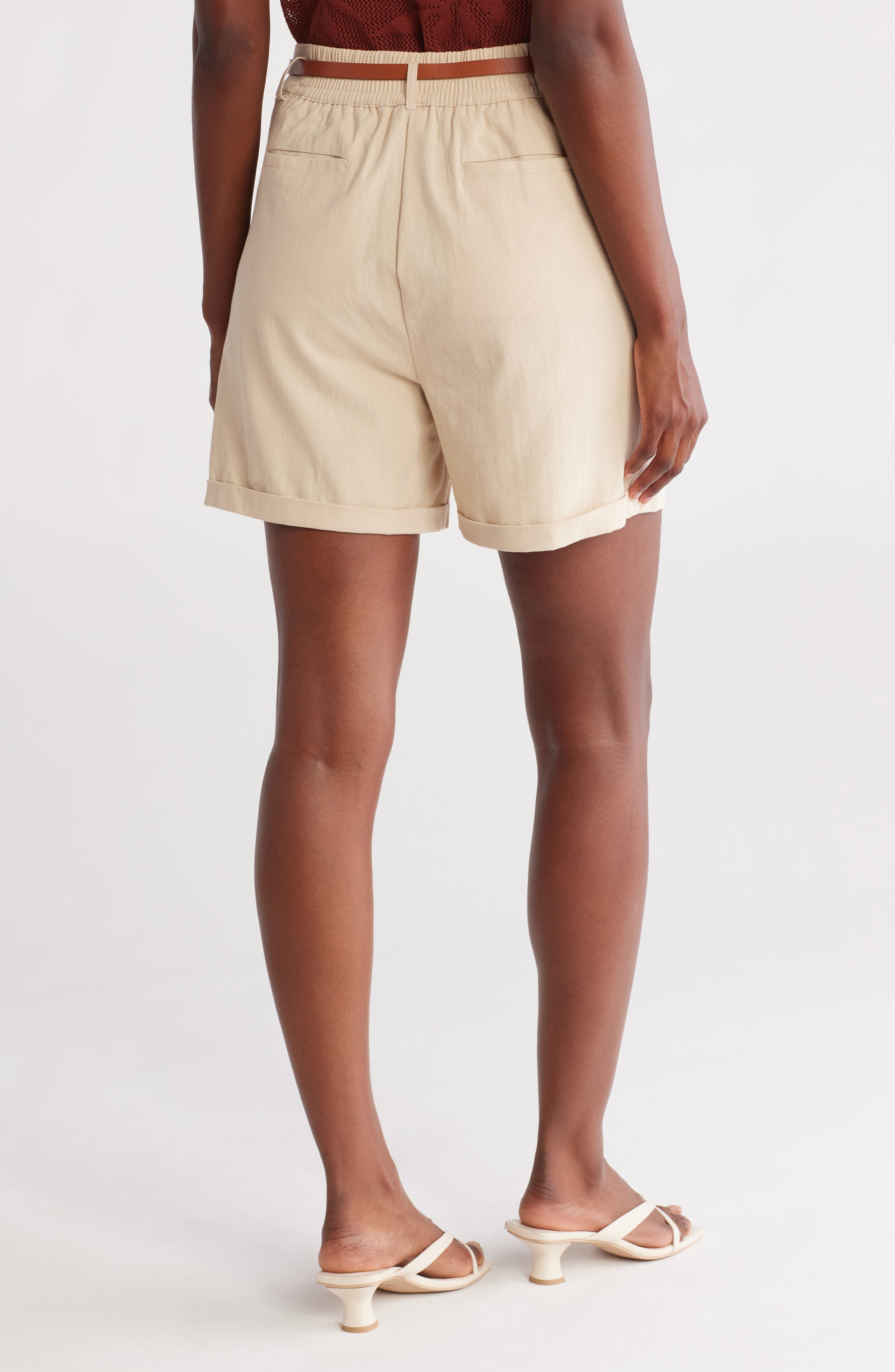 Belted Pleated Front Stretch Cotton Shorts - image 4