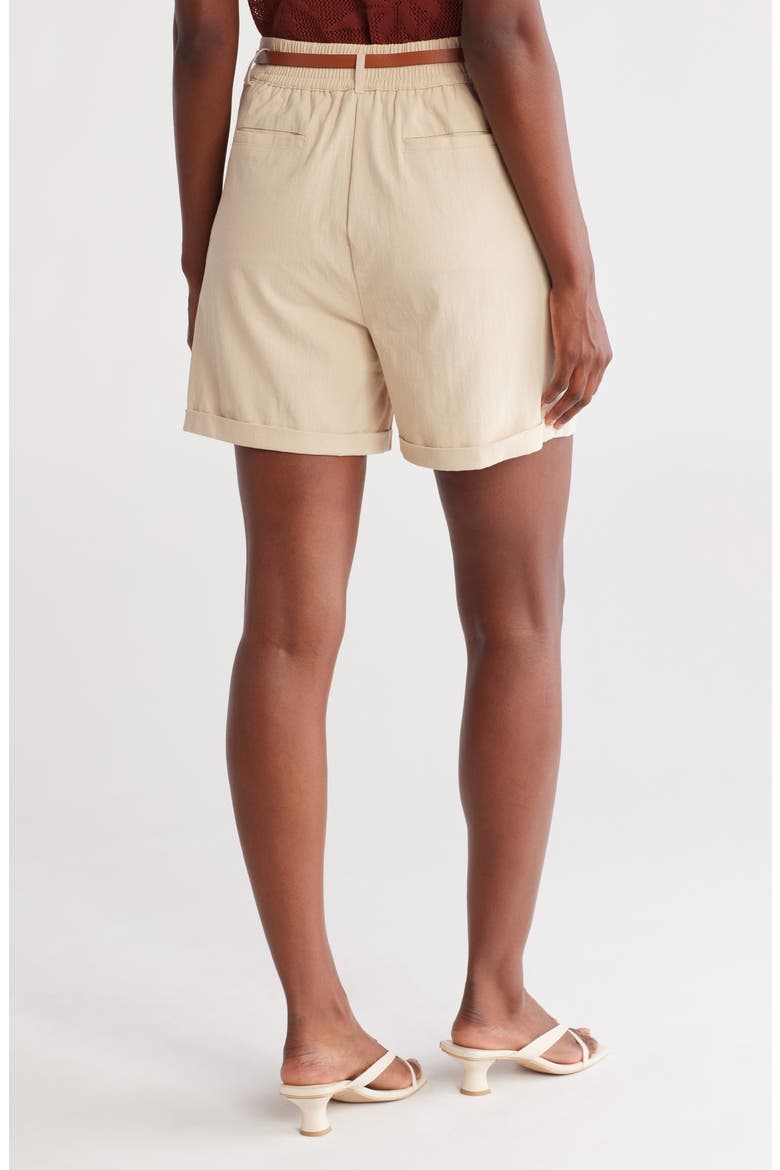 Belted Pleated Front Stretch Cotton Shorts, Alternate, color, BONE