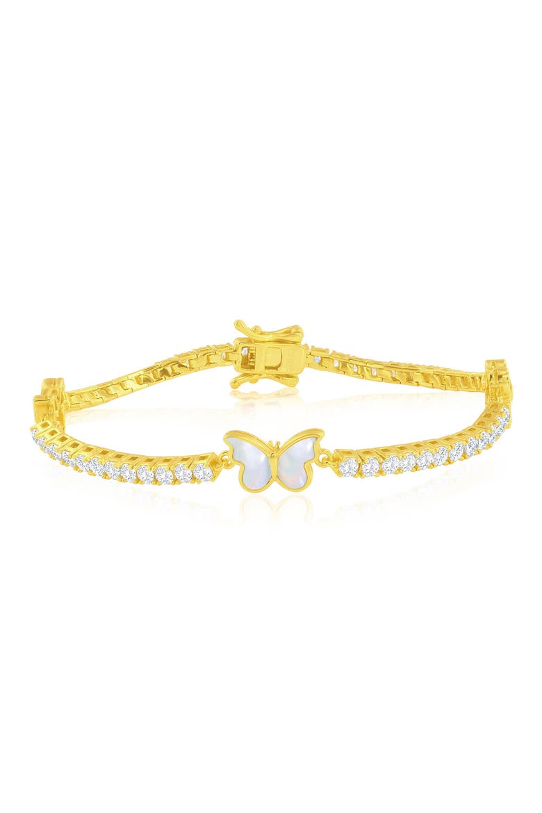 Mother of Pearl & Cubic Zirconia Butterfly Bracelet, Main, color, GOLD