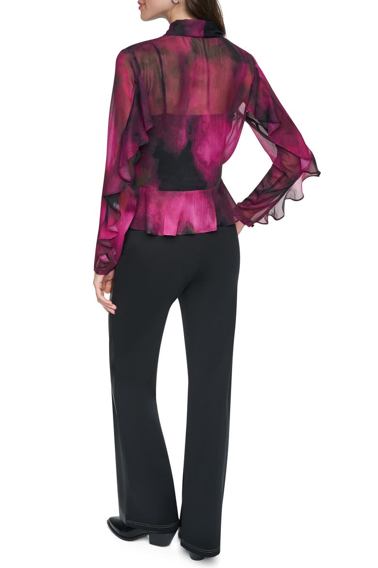 Wavy Print Tie Neck Top, Alternate, color, RASPBRRY H