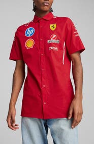 PUMA Scuderia Ferrari 2025 Team Short Sleeve Stretch Cotton Poplin Button-Up Shirt