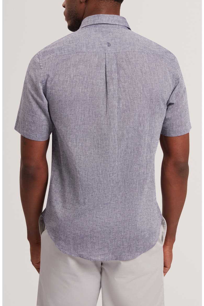 Wryte Regular Fit Short Sleeve Slub Linen & Cotton Button-Up Shirt, Alternate, color, NAVY