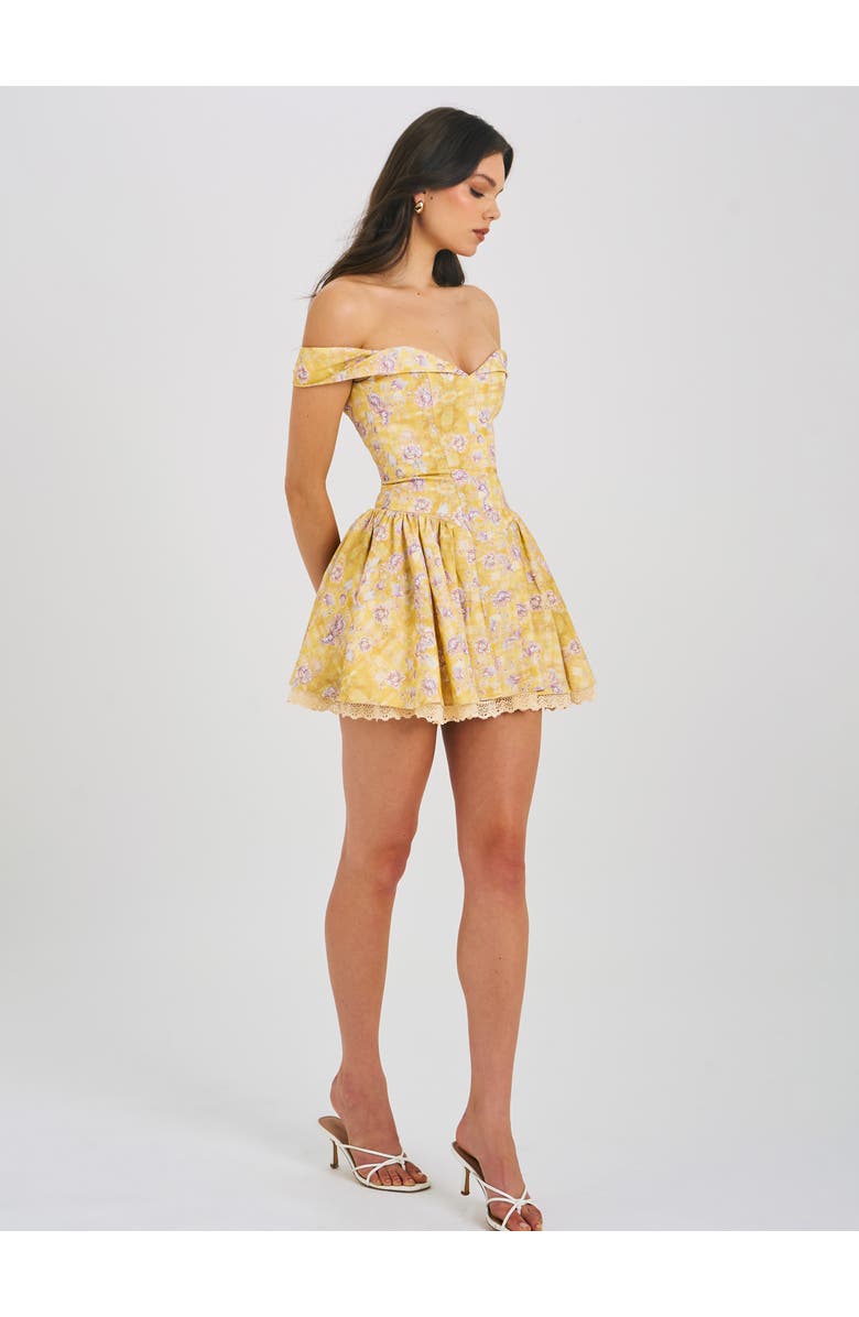 Miss Circle Oana Floral Print Linen Collared Off Shoulder Mini Dress, Alternate, color, Floral Print