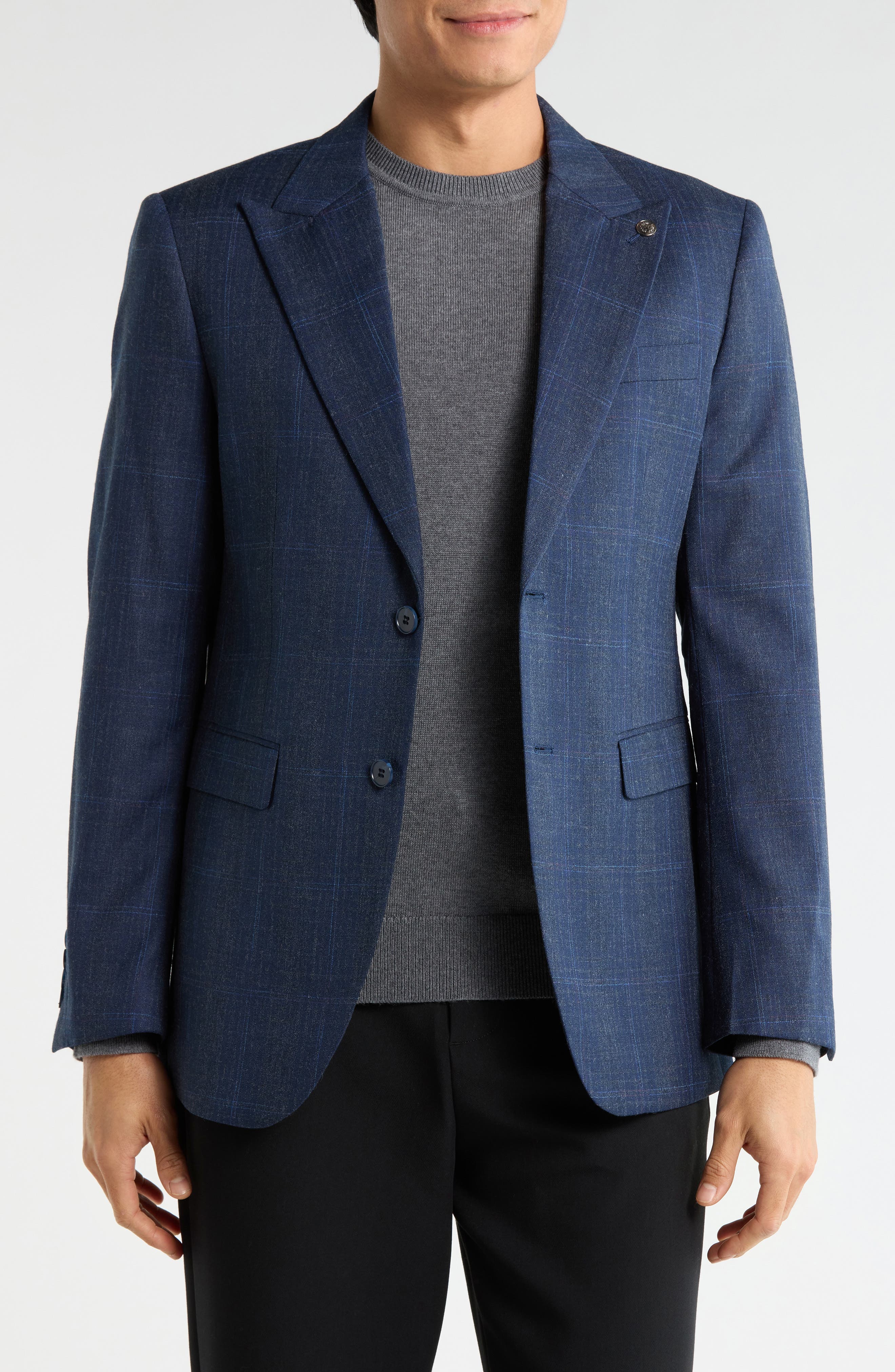 T.R. PREMIUM Slim Fit Plaid Stretch Sport Coat