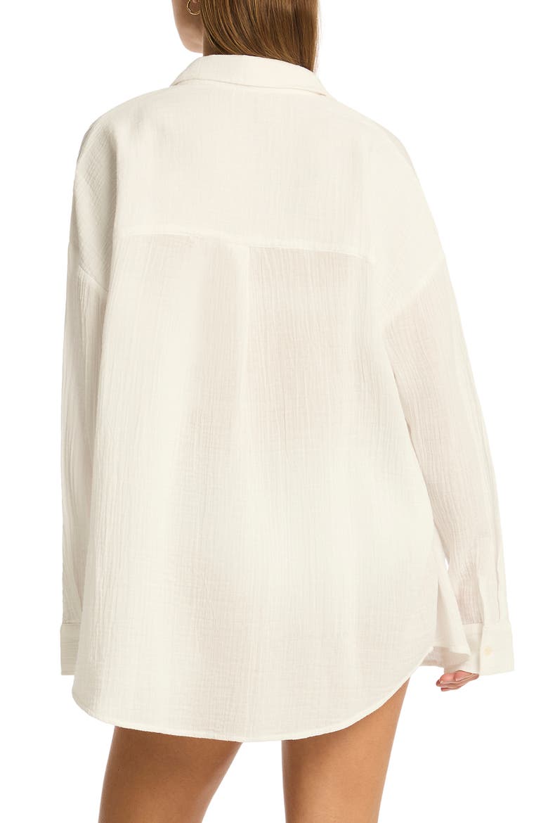 Sunset Beach Oversize Cotton Cover-Up Shirt, Alternate, color, WHITE