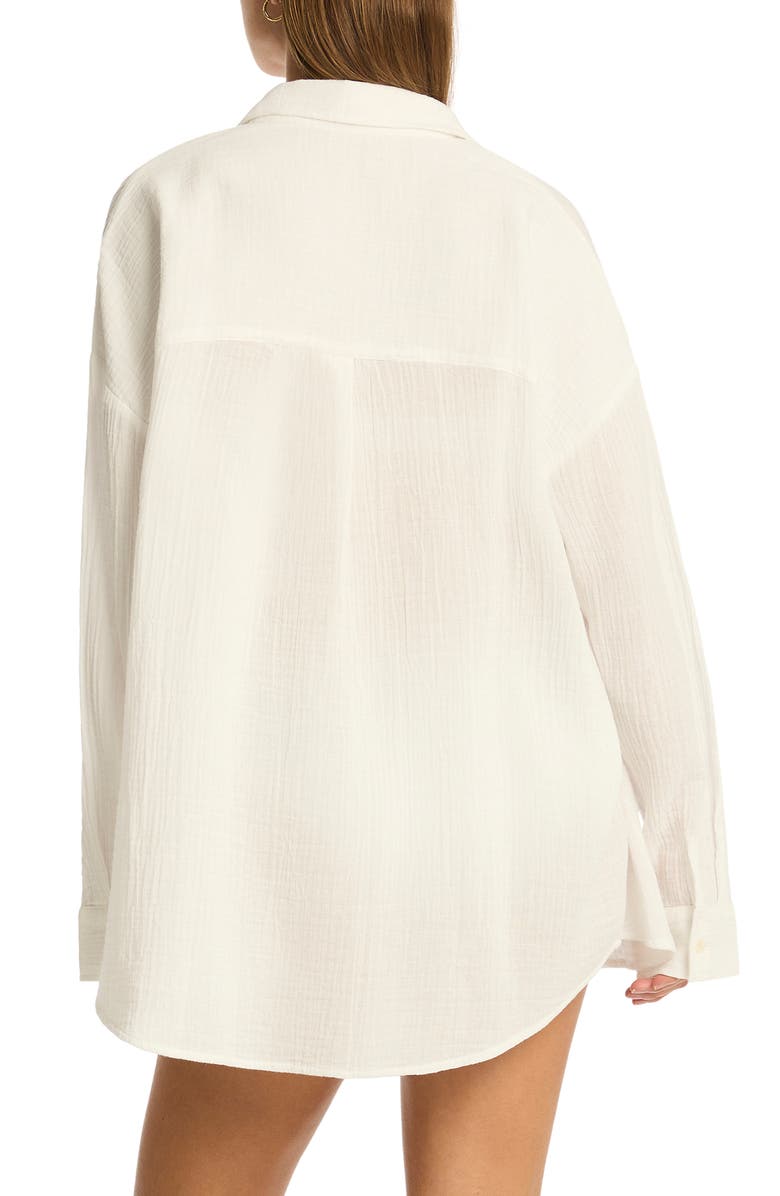 Sea Level Sunset Beach Oversize Cotton Cover-Up Shirt, Alternate, color, White