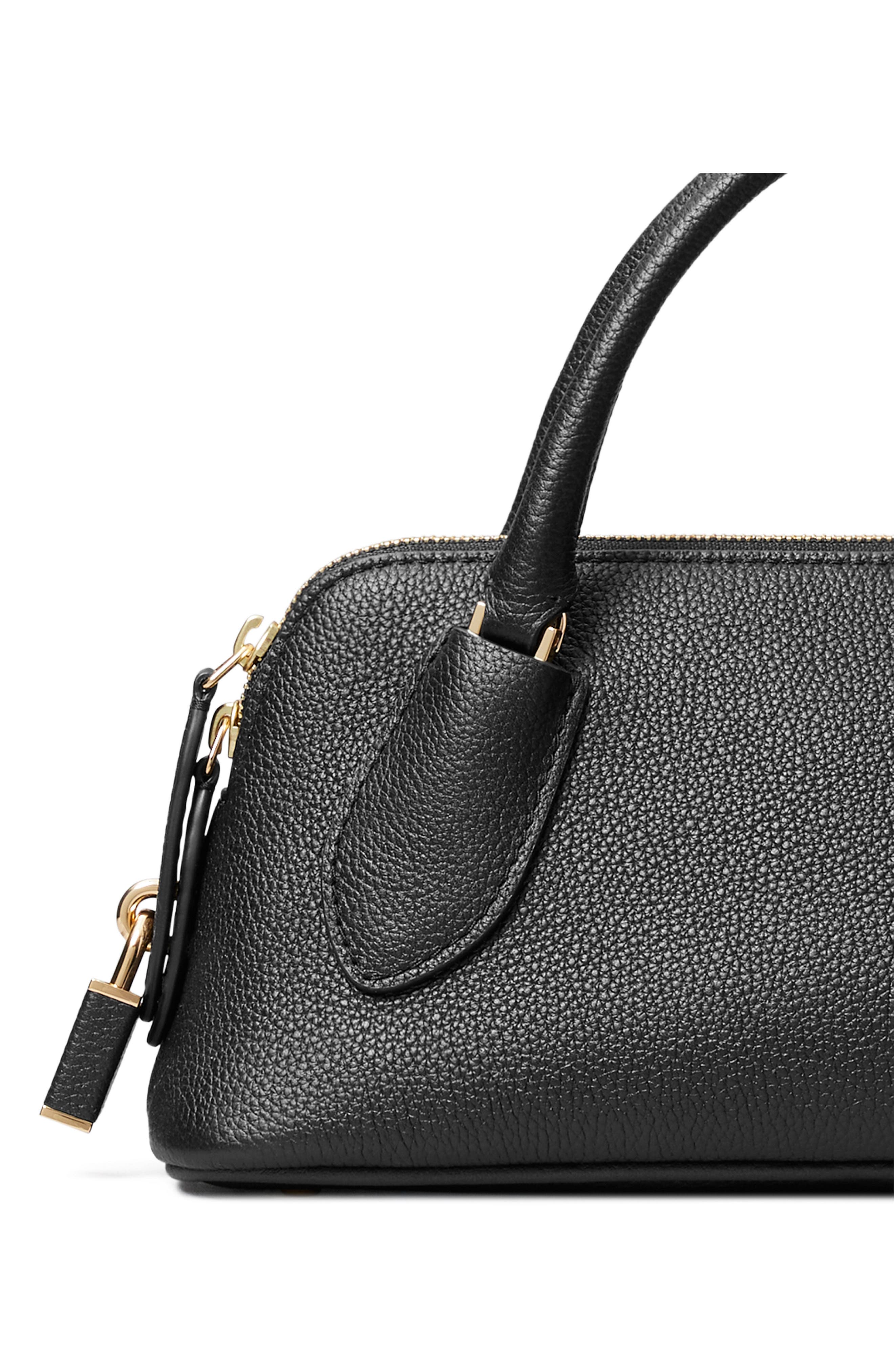 Lock Leather Top Handle Bag, Alternate, color, BLACK