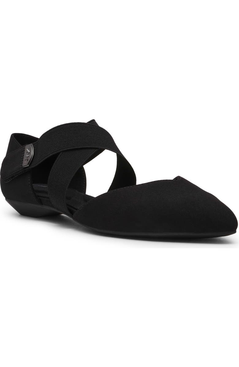 Anne Klein Oswaldo Pointed Toe Flat, Main, color, Black Stretch