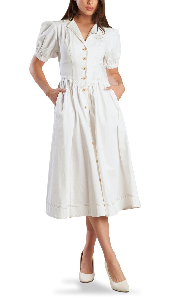 FREEMARKET Puff Sleeve Flared Denim Midi Shirtdress, Main, color, 