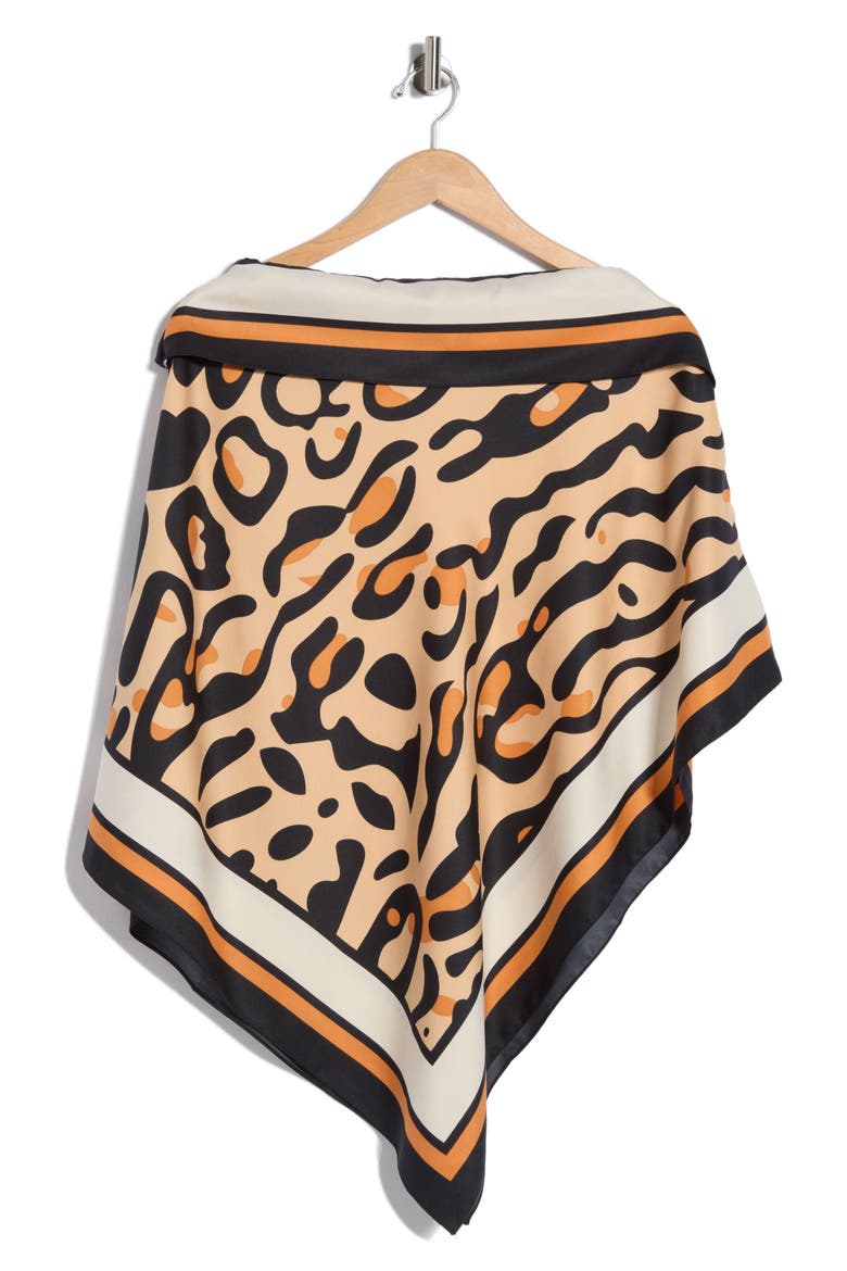 Animal Print Satin Poncho, Alternate, color, BROWN