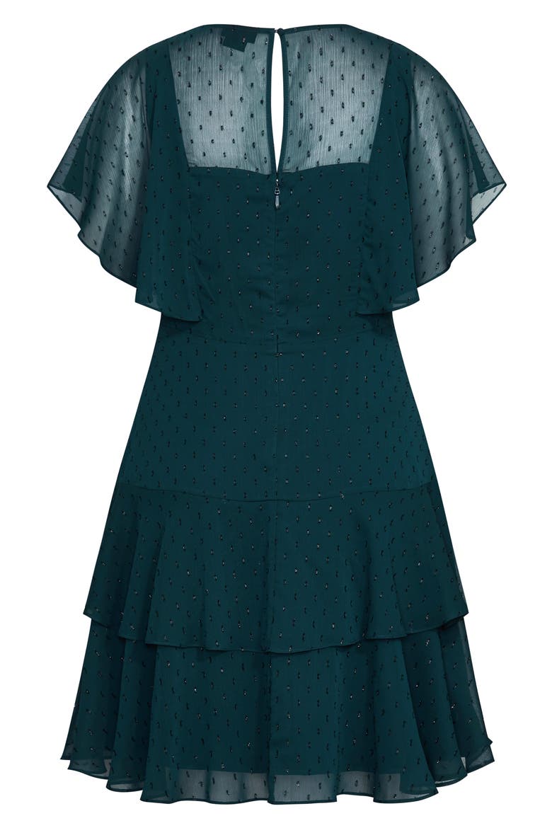 Metallic Textured Dot Ruffle Dress, Alternate, color, EMERALD