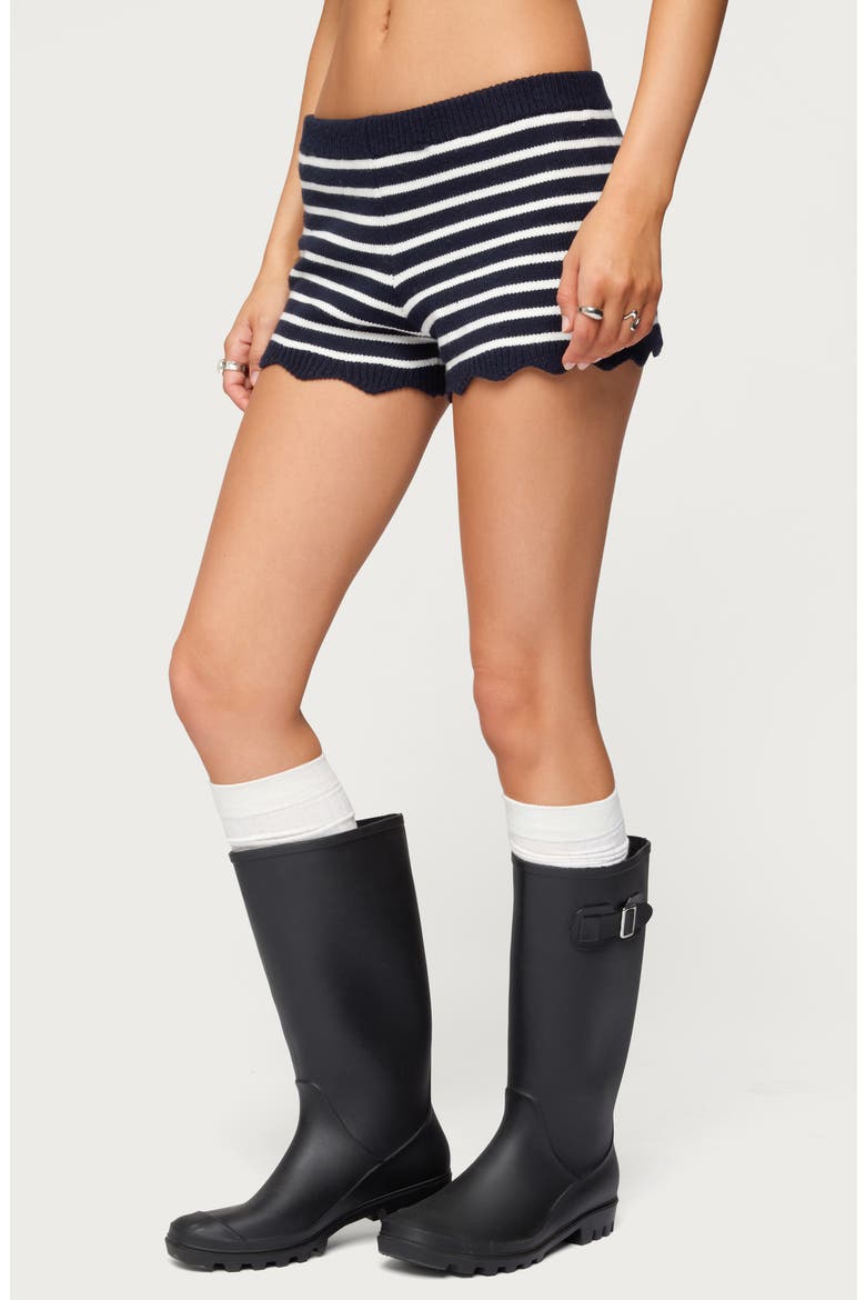 Soren Stripe Scalloped Hem Knit Shorts, Alternate, color, NAVY AND WHITE